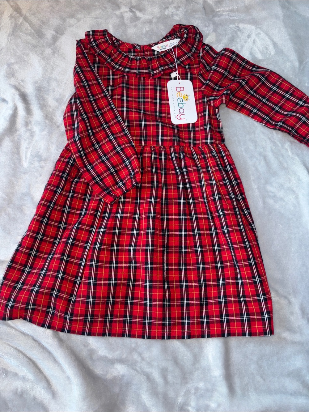 Beebay Red Tartan Ruffle Collar Girls' Dress